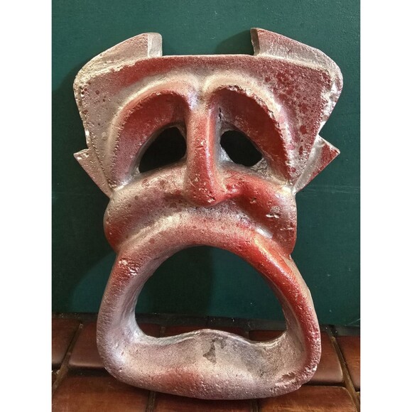 Vintage Mid Century Cast Aluminum Tragedy Mask Wall Plaque 6.75"x5.75"x1" - Picture 2 of 3